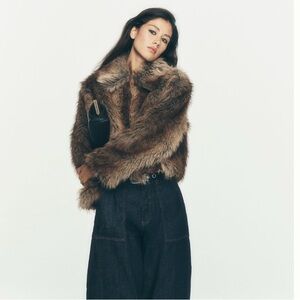 NWT Maeve Cropped Faux Fur Coat by Anthropologie